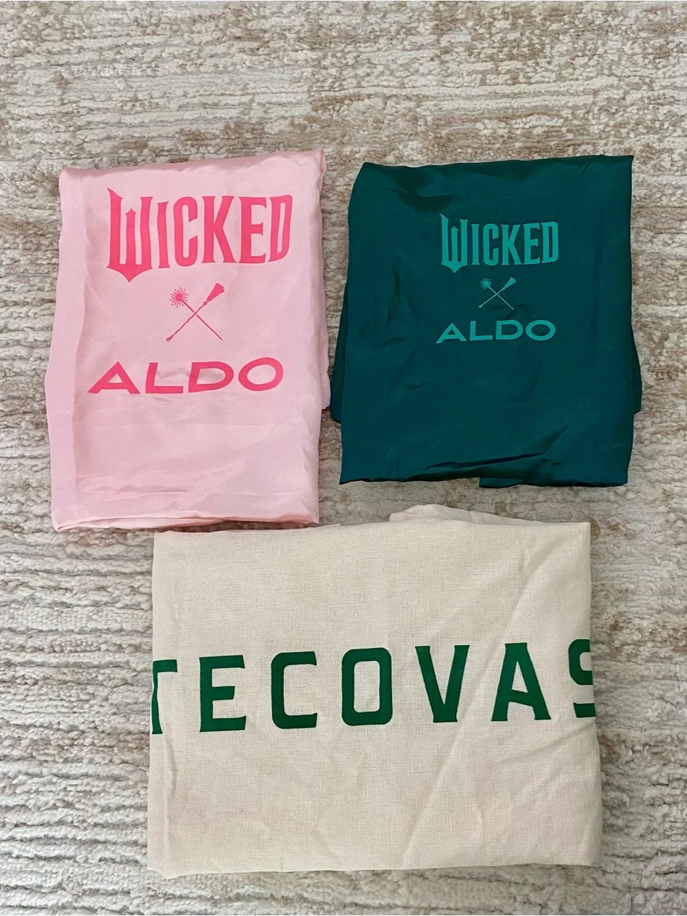 Aldo Satin Wicked Dust Bag Pair in Pink and Teal and Tecovas